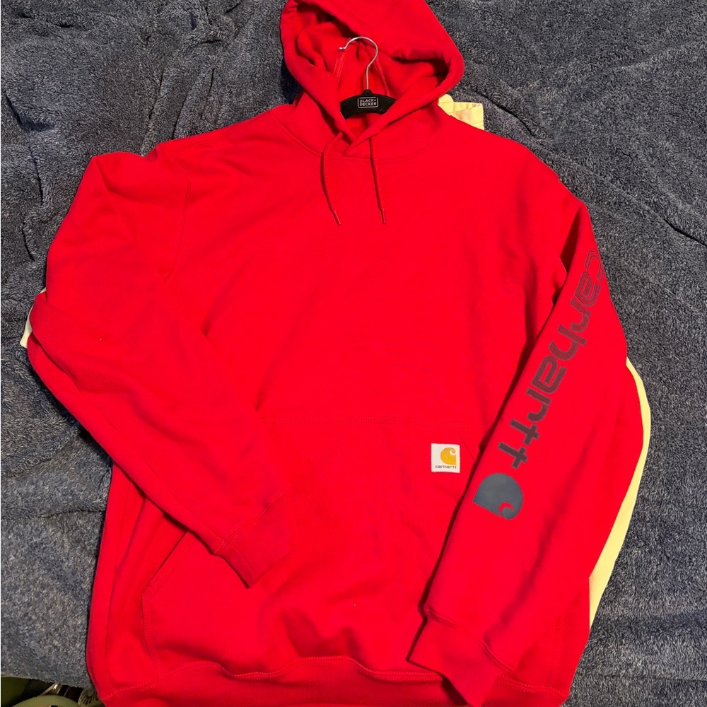 Carhartt Men's Bold Red Hoodie with Gray Logo
